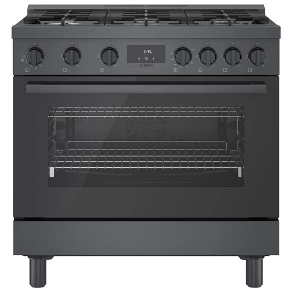 Cuisinière à gaz autonome à 6 brûleurs et à deux fours 3,5 pi³ 36 po Bosch (HGS8645UC) - Inox noir