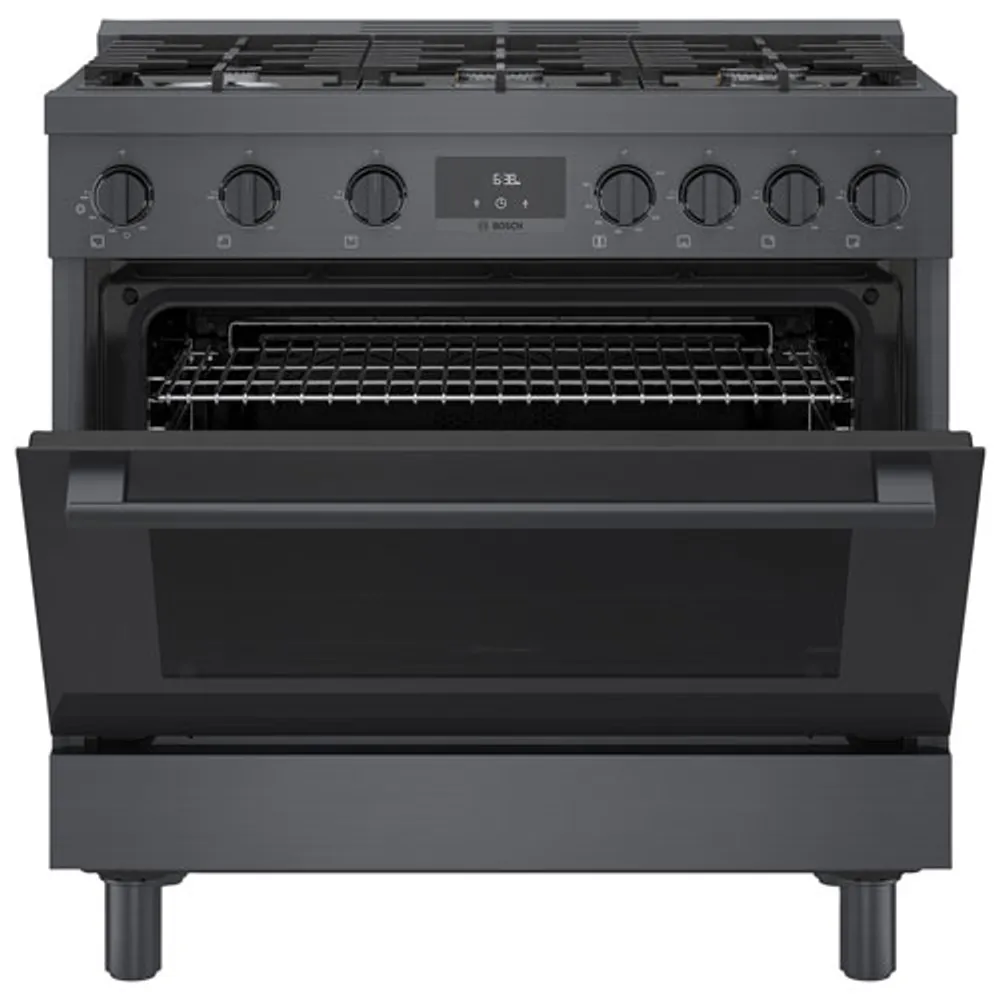 Cuisinière à gaz autonome à 6 brûleurs et à deux fours 3,5 pi³ 36 po Bosch (HGS8645UC) - Inox noir