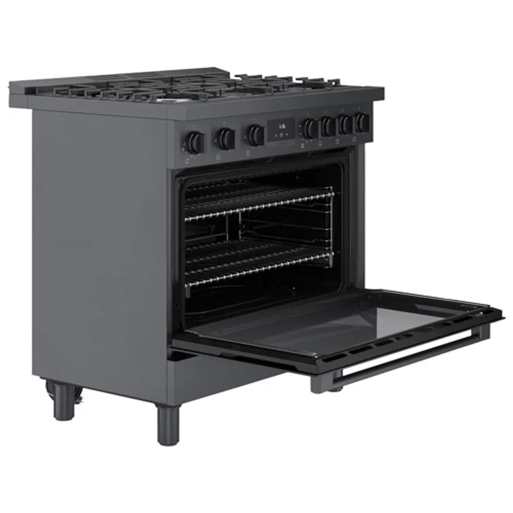 Cuisinière à gaz autonome à 6 brûleurs et à deux fours 3,5 pi³ 36 po Bosch (HGS8645UC) - Inox noir