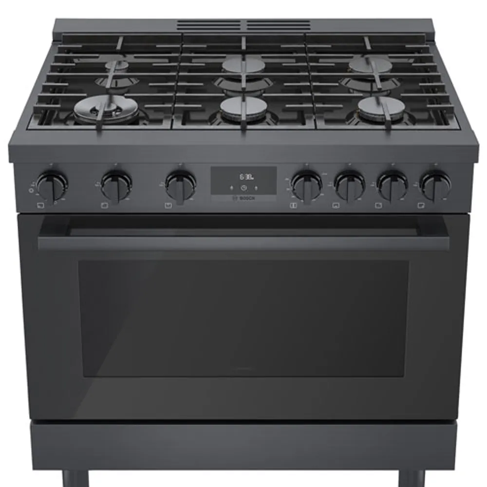 Cuisinière à gaz autonome à 6 brûleurs et à deux fours 3,5 pi³ 36 po Bosch (HGS8645UC) - Inox noir