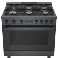 Cuisinière à gaz autonome à 6 brûleurs et à deux fours 3,5 pi³ 36 po Bosch (HGS8645UC) - Inox noir