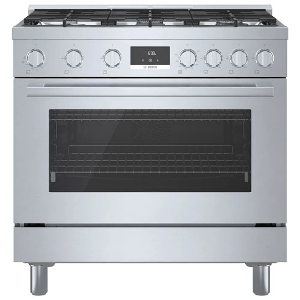 Cuisinière à gaz autonome à 6 brûleurs convection véritable 3,5 pi³ 36 po Bosch (HGS8655UC) - Inox