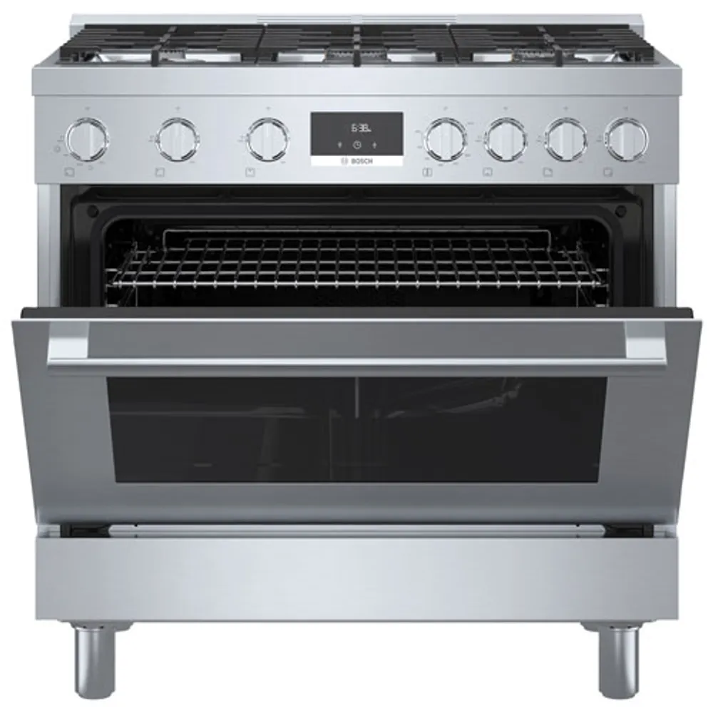 Cuisinière à gaz autonome à 6 brûleurs convection véritable 3,5 pi³ 36 po Bosch (HGS8655UC) - Inox