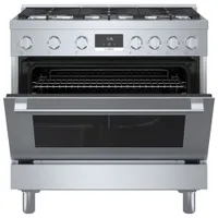 Cuisinière à gaz autonome à 6 brûleurs convection véritable 3,5 pi³ 36 po Bosch (HGS8655UC) - Inox