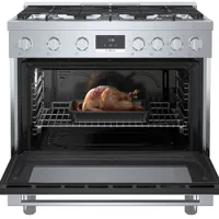 Cuisinière à gaz autonome à 6 brûleurs convection véritable 3,5 pi³ 36 po Bosch (HGS8655UC) - Inox