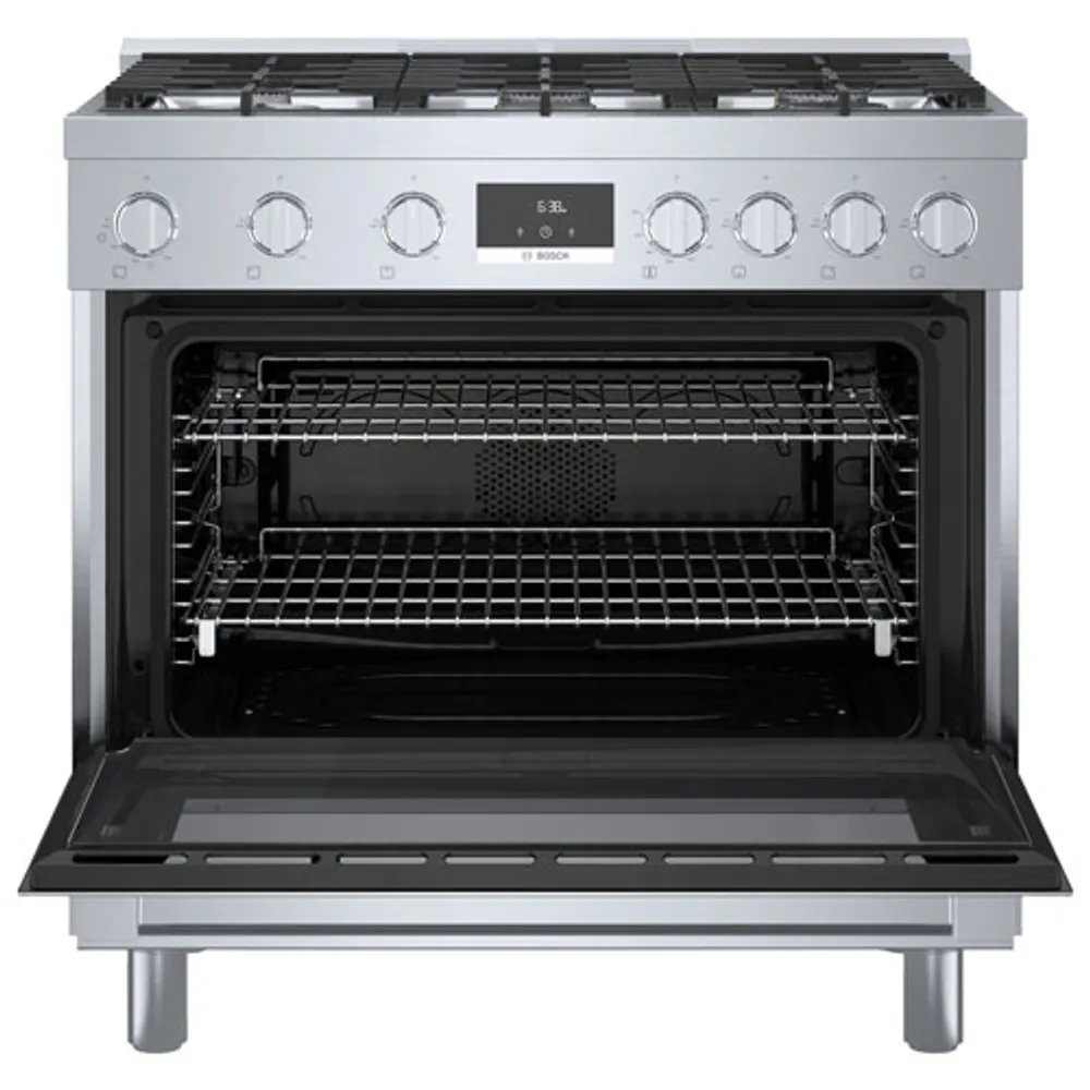 Cuisinière à gaz autonome à 6 brûleurs convection véritable 3,5 pi³ 36 po Bosch (HGS8655UC) - Inox