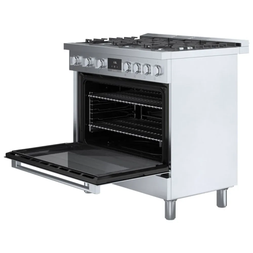 Cuisinière à gaz autonome à 6 brûleurs convection véritable 3,5 pi³ 36 po Bosch (HGS8655UC) - Inox