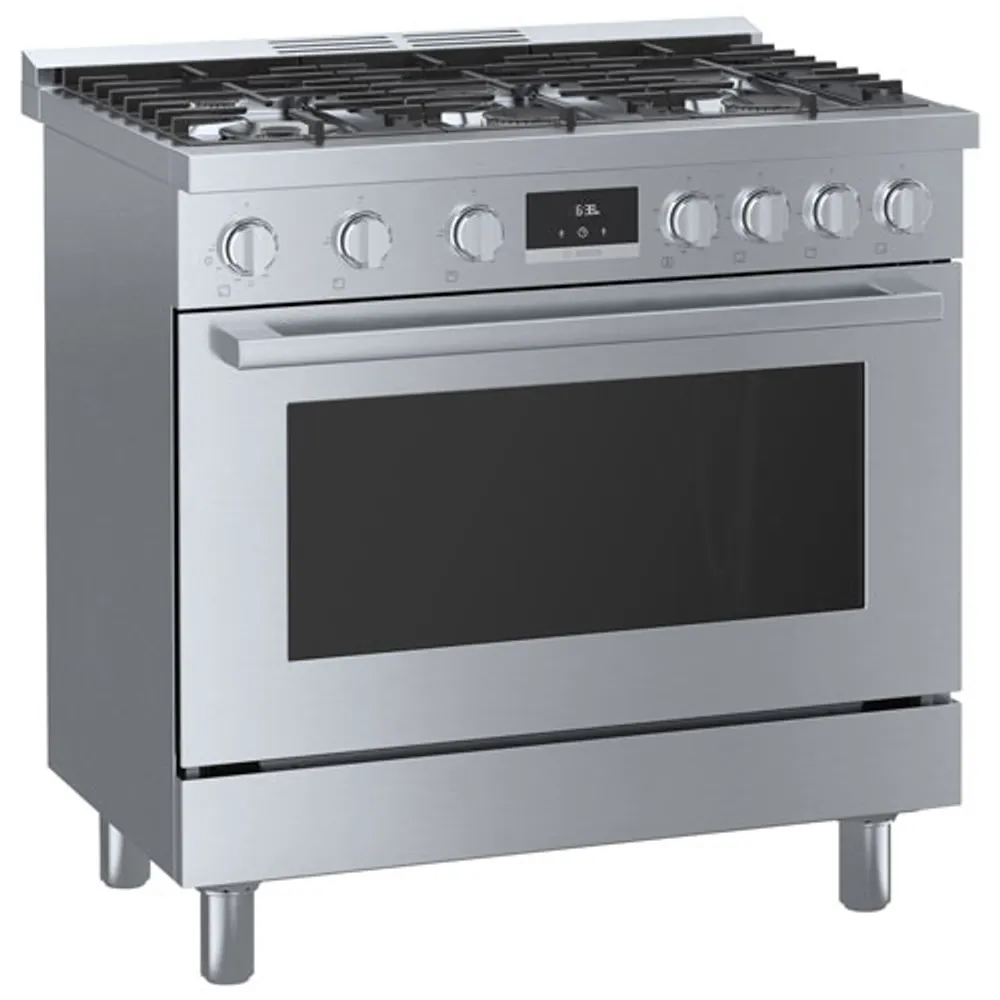 Cuisinière à gaz autonome à 6 brûleurs convection véritable 3,5 pi³ 36 po Bosch (HGS8655UC) - Inox