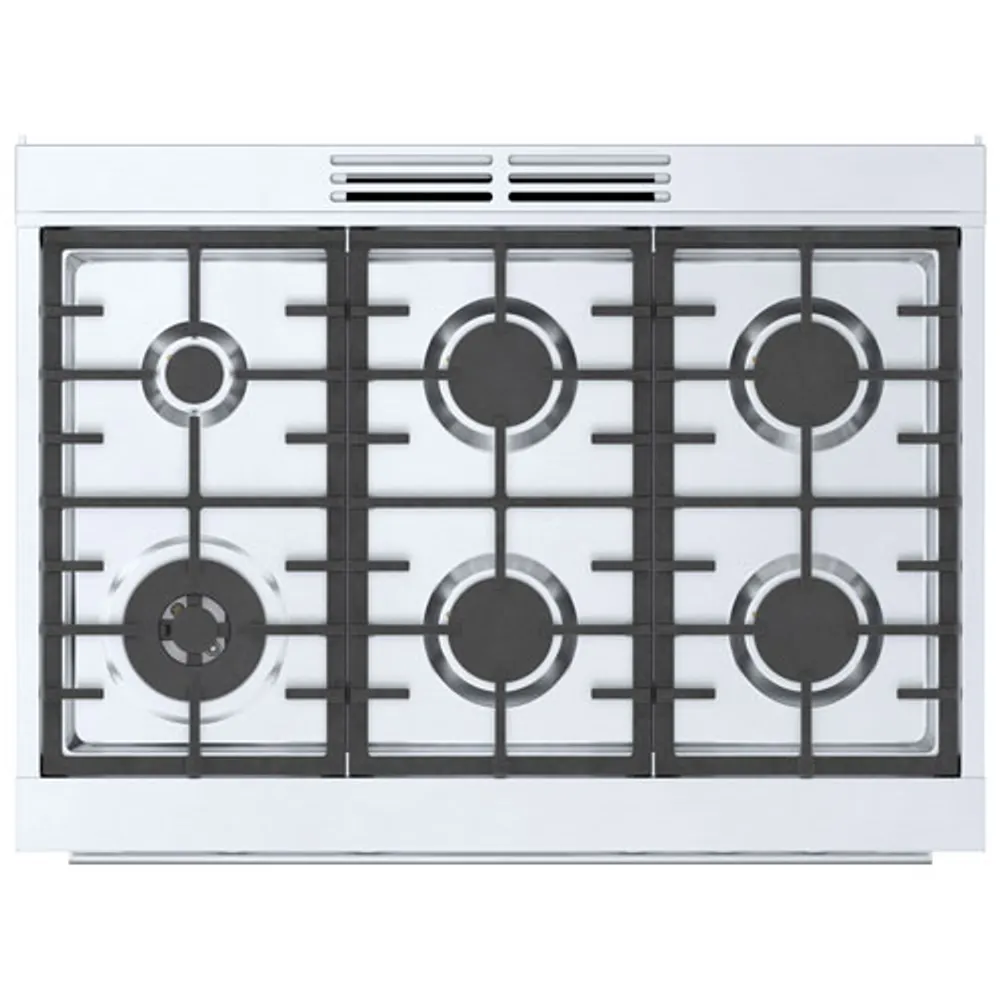 Cuisinière à gaz autonome à 6 brûleurs convection véritable 3,5 pi³ 36 po Bosch (HGS8655UC) - Inox