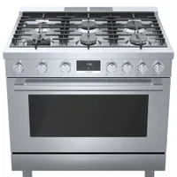 Cuisinière à gaz autonome à 6 brûleurs convection véritable 3,5 pi³ 36 po Bosch (HGS8655UC) - Inox