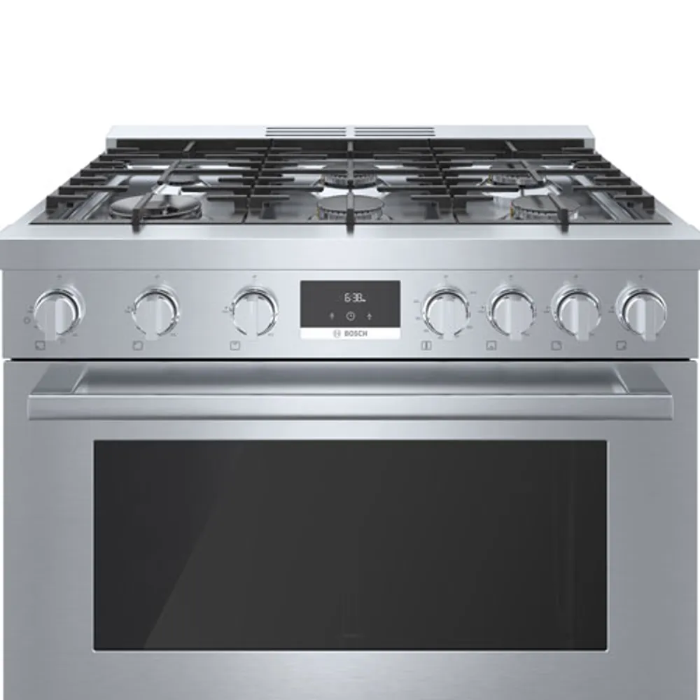 Cuisinière à gaz autonome à 6 brûleurs convection véritable 3,5 pi³ 36 po Bosch (HGS8655UC) - Inox