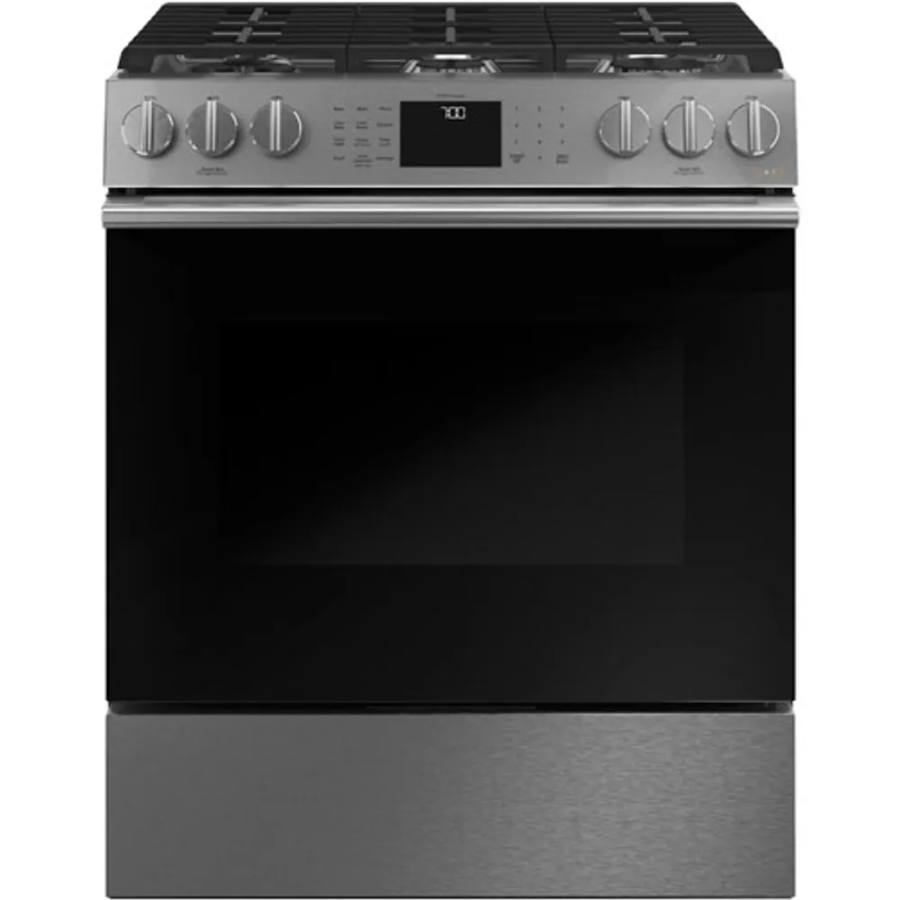 Café 30" 5.6 Cu. Ft. True Convection 6-Burner Slide-In Gas Range (CCGS700M2NS5) - Platinum Glass