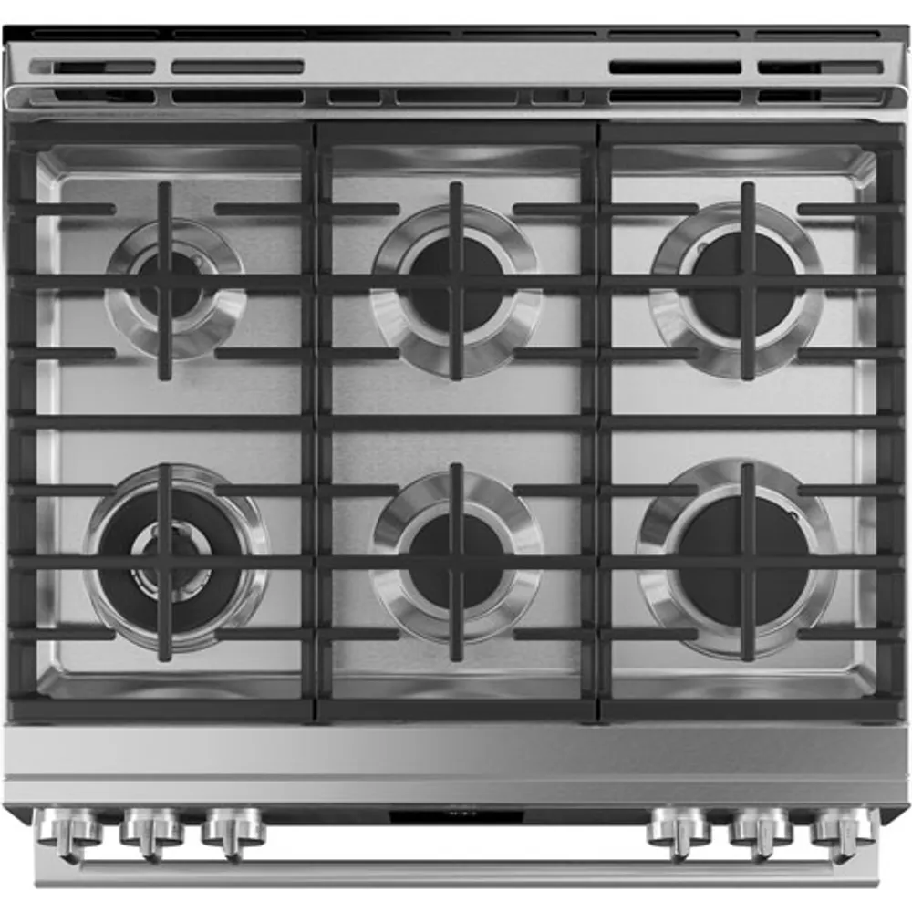 Café 30" 5.6 Cu. Ft. True Convection 6-Burner Slide-In Gas Range (CCGS700M2NS5) - Platinum Glass