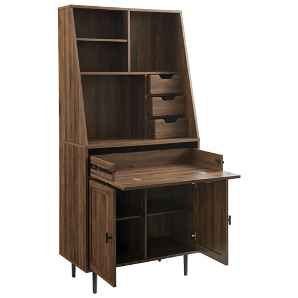 Walker Edison 64" Storage Desk & Hutch with Keyboard Drawer - Dark Walnut