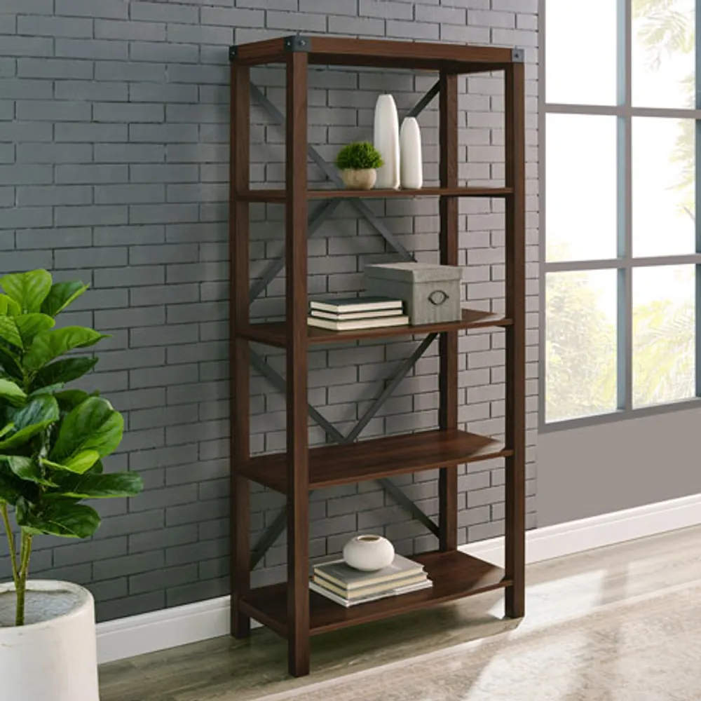 Walker Edison Farmhouse 64" 4-Shelf Bookcase - Dark Walnut