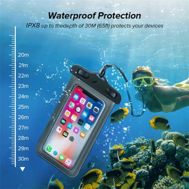 MoKo Waterproof Phone Pouch, Underwater Waterproof Cellphone Case Dry Bag with, Black