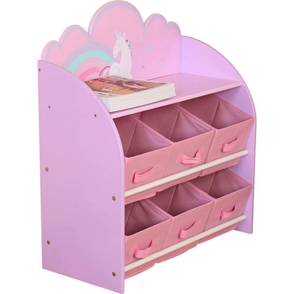 Meuble de rangement de jouets à 6 bacs Unicorn - Rose