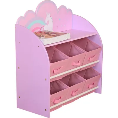 Unicorn 6-Bin Toy Organizer - Pink