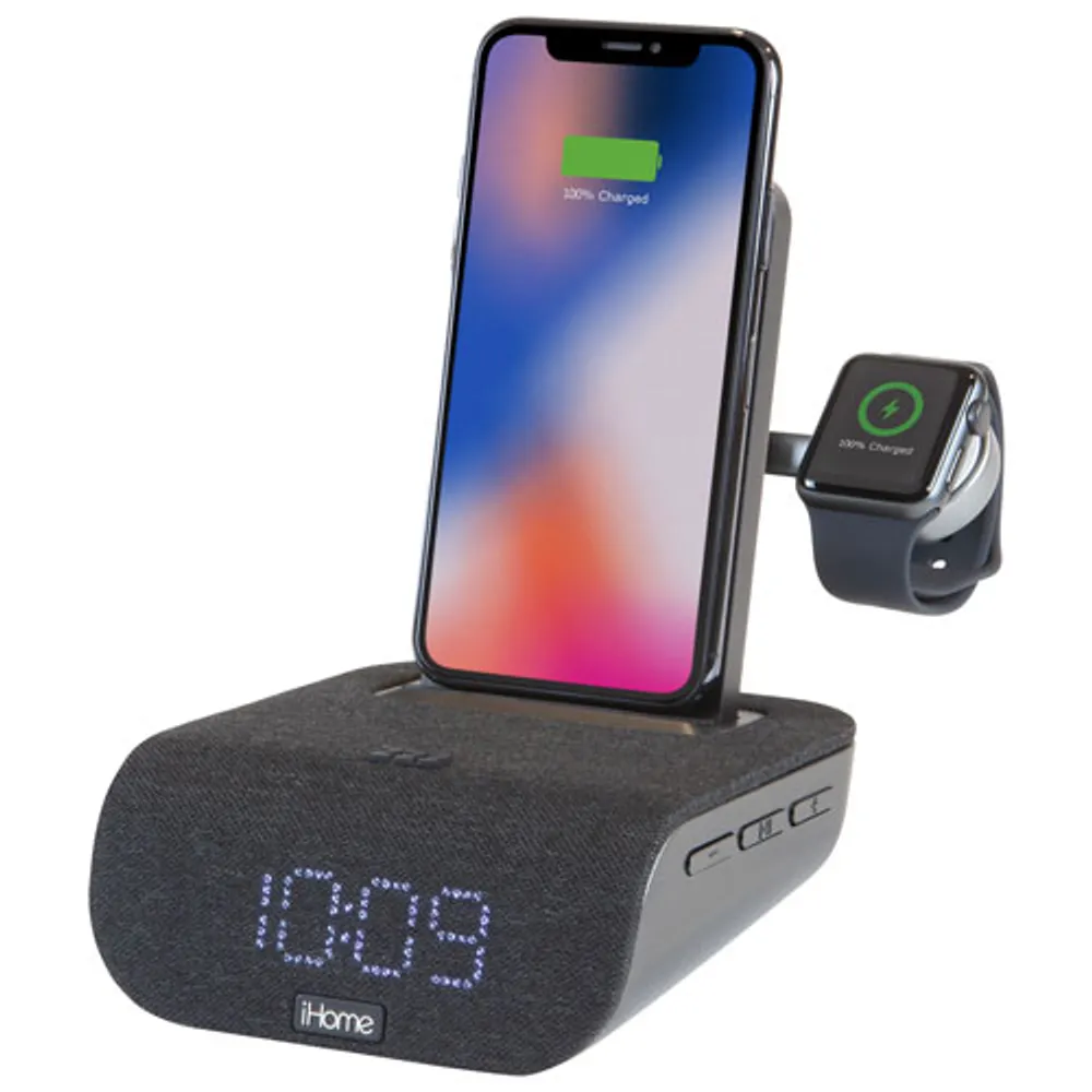 iHome IWBTW200BC Triple Charging Bluetooth Alarm Clock - Black