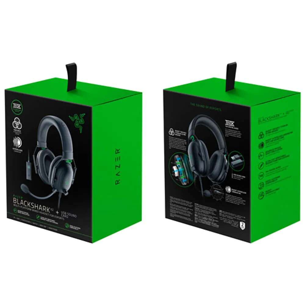 Razer BlackShark V2 Gaming Headset with Microphone & USB Sound Card - Black/Green