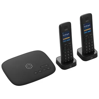 Ooma Telo Internet Home Phone Service with 2 Cordless Handsets – Black