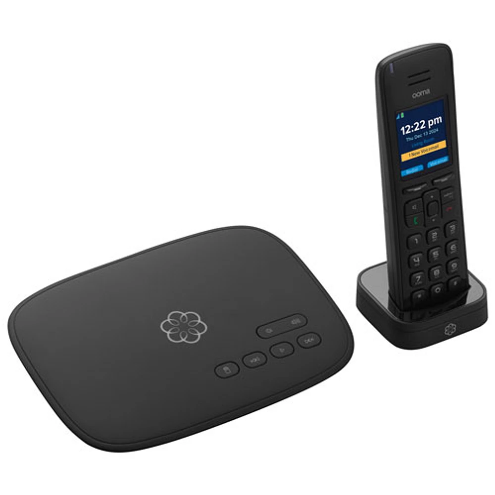 Ooma Telo Internet Home Phone Service with 1 Cordless Handset – Black