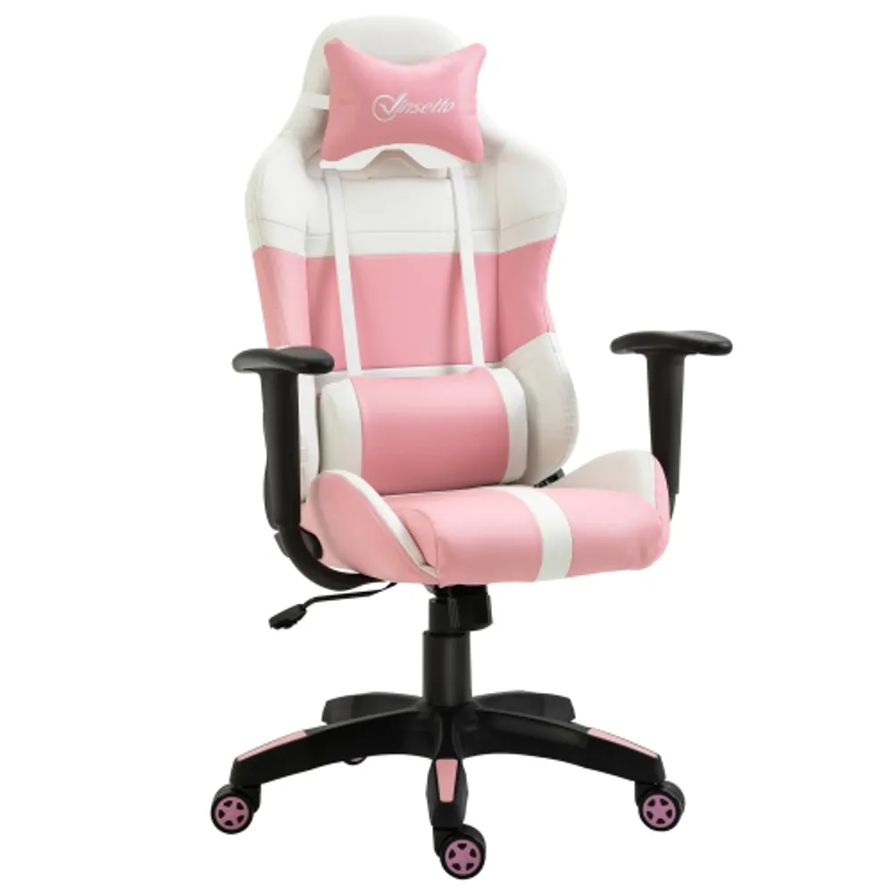 Vinsetto Racing Gaming Chair with Lumbar Support, Head Pillow, Swivel  Wheels, High Back Recliner Gamer Desk, Pink