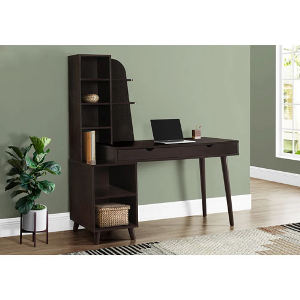 Monarch Computer Desk with Attached Bookcase - Espresso