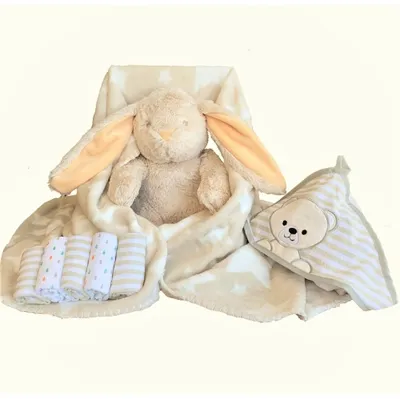 Tootsie Baby Luxurious Newborn Baby Set - Grey 8 Pieces Gift Set with Bunny Plush Toy