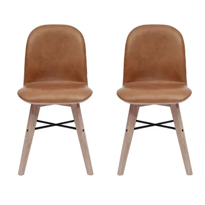 Napoli Transitional Genuine Leather Dining Chair - Set of 2 - Tan