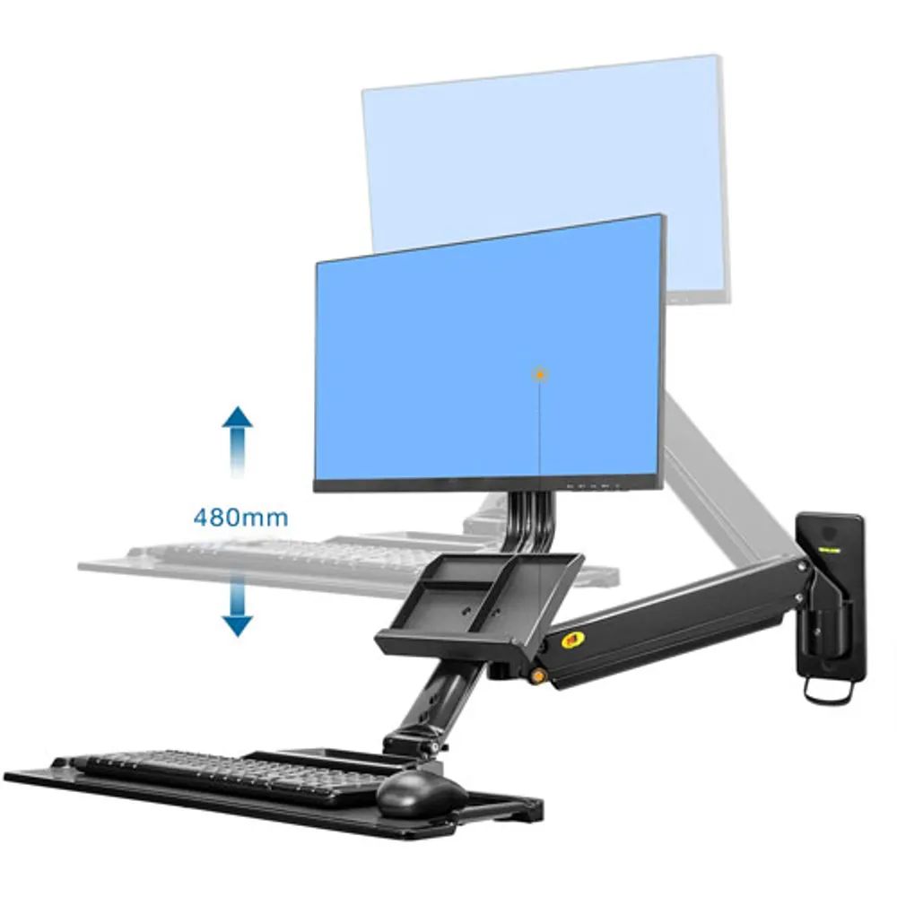 North Bayou Ergonomic Sit/Stand Desktop Workstation with Monitor Mount & Keyboard Tray - Black