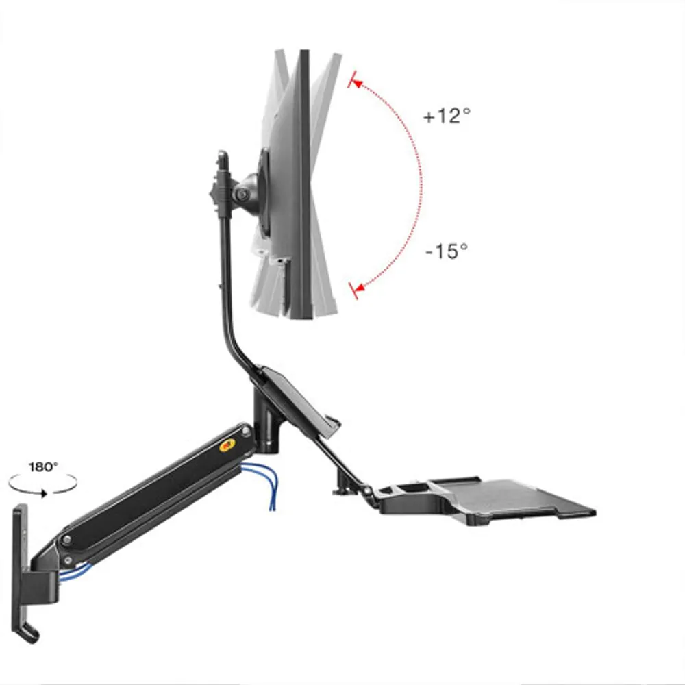 Poste assis/debout ergonomique à support de moniteur et plateau de clavier de North Bayou - Noir