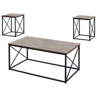 Monarch X-Leg Contemporary 3-Piece Coffee Table & End Tables Set - Taupe/Black