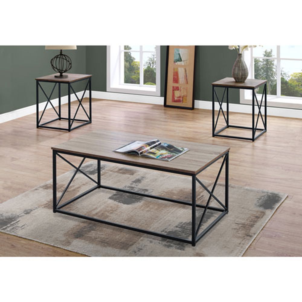 Monarch X-Leg Contemporary 3-Piece Coffee Table & End Tables Set - Taupe/Black