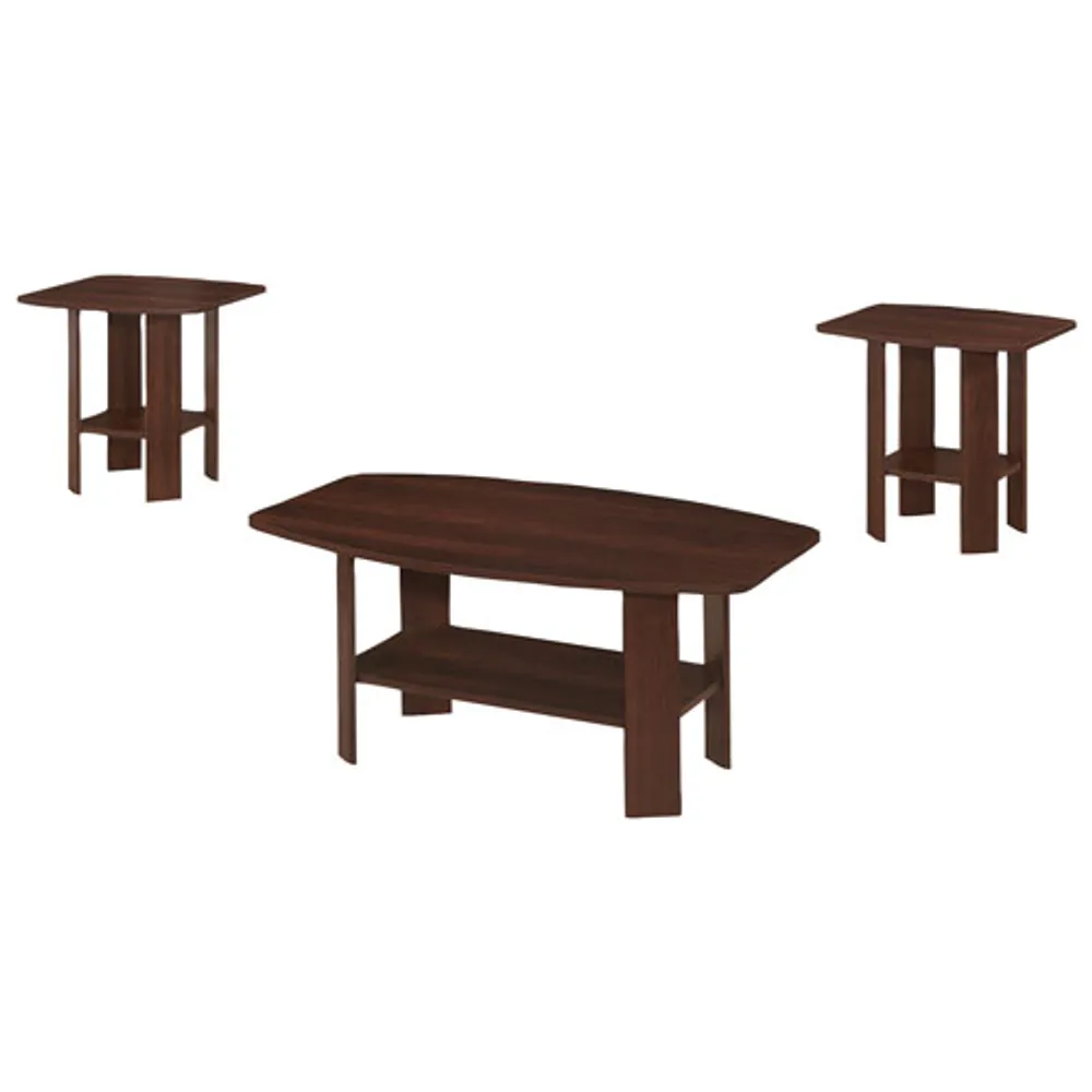 Monarch Rounded Contemporary 3-Piece Rectangular Coffee Table Set & End Tables Set - Cherry