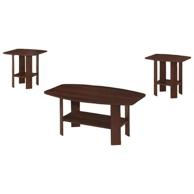 Monarch Rounded Contemporary 3-Piece Rectangular Coffee Table Set & End Tables Set - Cherry