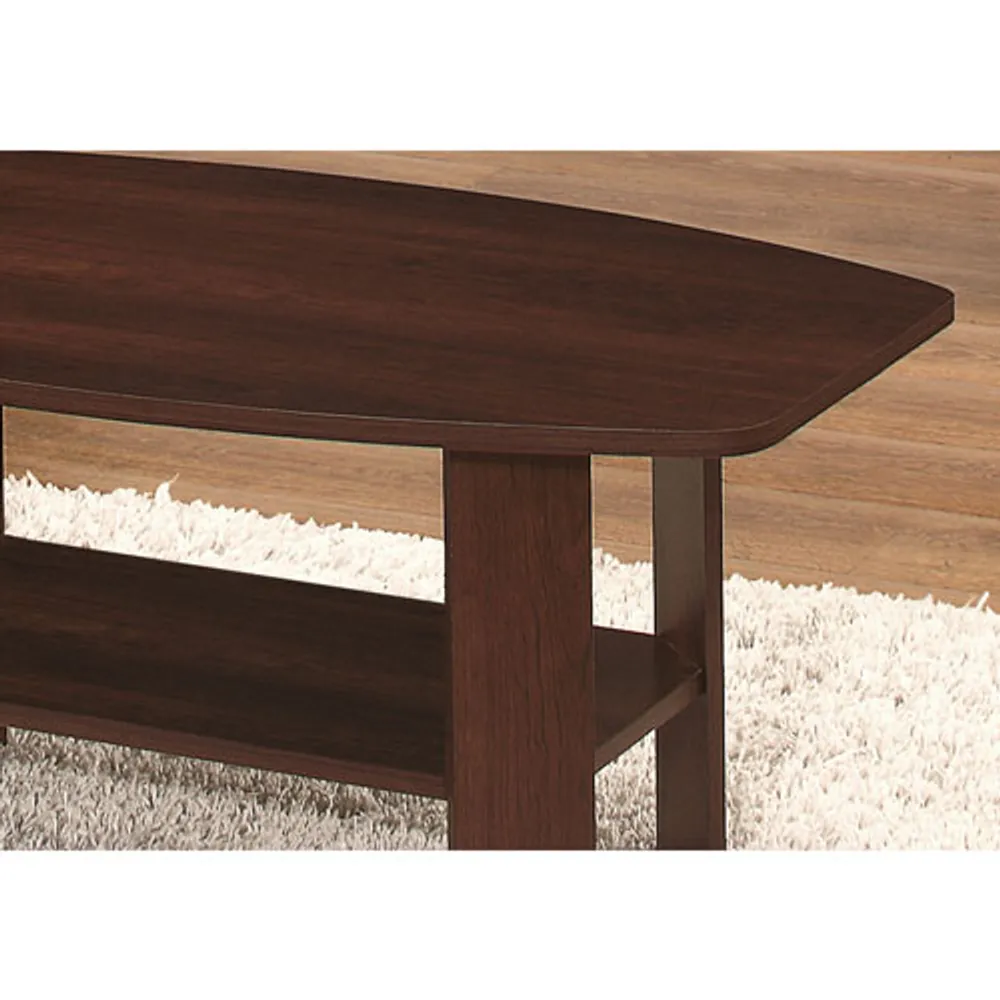 Monarch Rounded Contemporary 3-Piece Rectangular Coffee Table Set & End Tables Set - Cherry