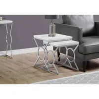 Monarch Circle/X-Leg Modern 2-Piece Nesting Table Set - White/Chrome