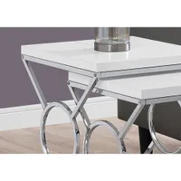 Monarch Circle/X-Leg Modern 2-Piece Nesting Table Set - White/Chrome