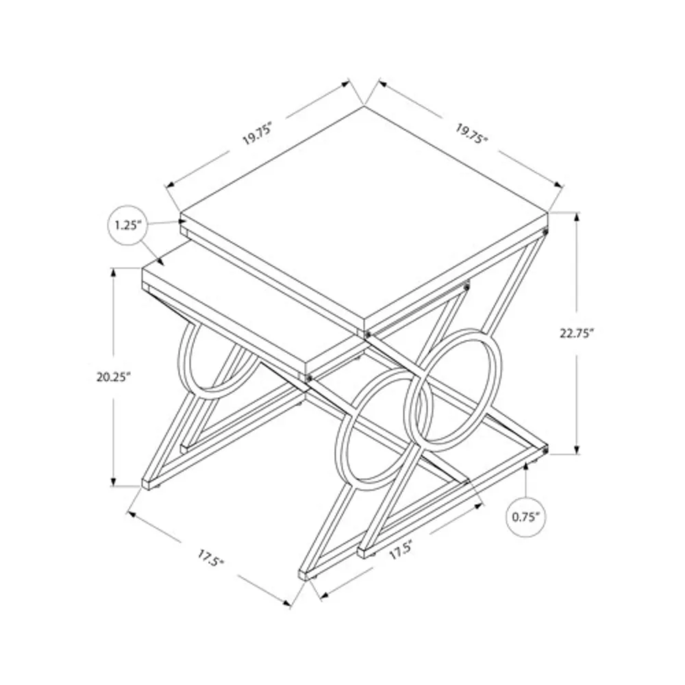 Monarch Circle/X-Leg Modern 2-Piece Nesting Table Set - White/Chrome