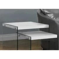 Monarch Chic Contemporary 2-Piece Nesting Table Set - White/Glass