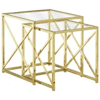 Monarch X-Leg Modern 2-Piece Nesting Table Set - Glass/Gold