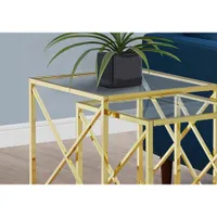 Monarch X-Leg Modern 2-Piece Nesting Table Set - Glass/Gold