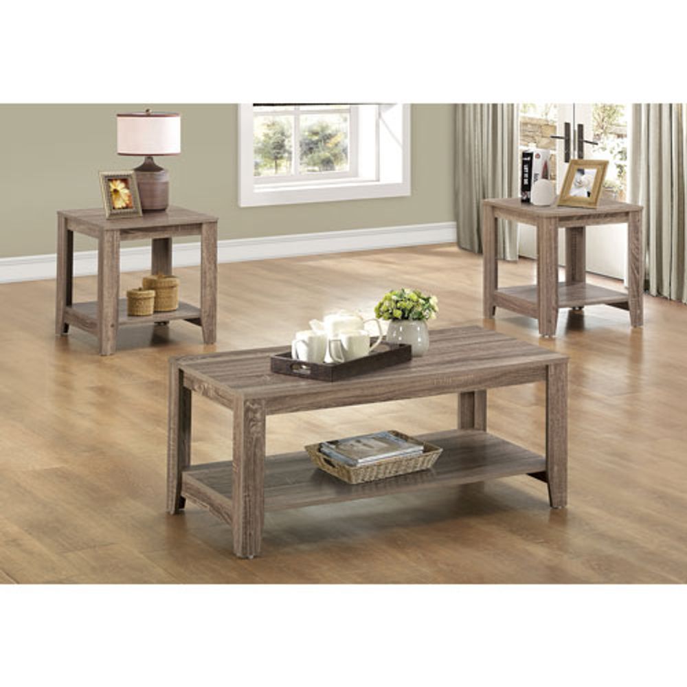 Monarch Contemporary 3-Piece Coffee Table & End Tables Set with Half Shelves