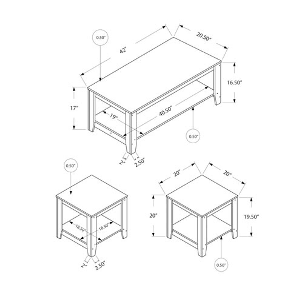 Monarch Contemporary 3-Piece Coffee Table & End Tables Set with Half Shelves - Taupe