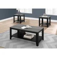 Monarch Contemporary 3-Piece Coffee Table & End Tables Set with Shelves