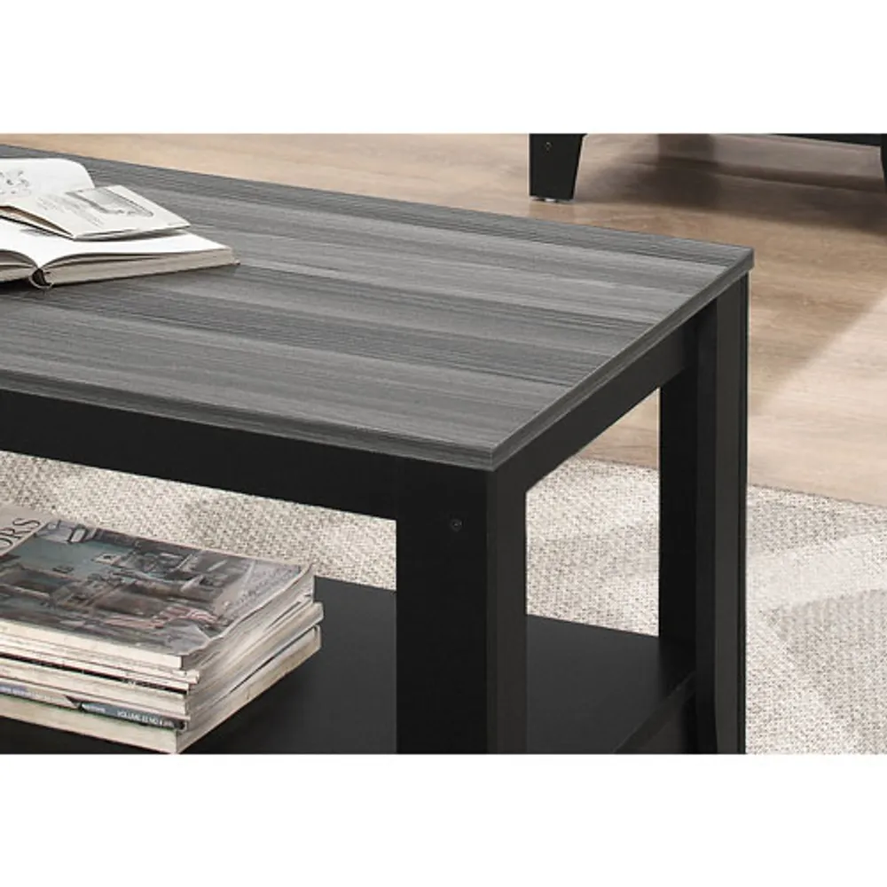 Monarch Contemporary 3-Piece Coffee Table & End Tables Set with Shelves - Oak Grey/Black