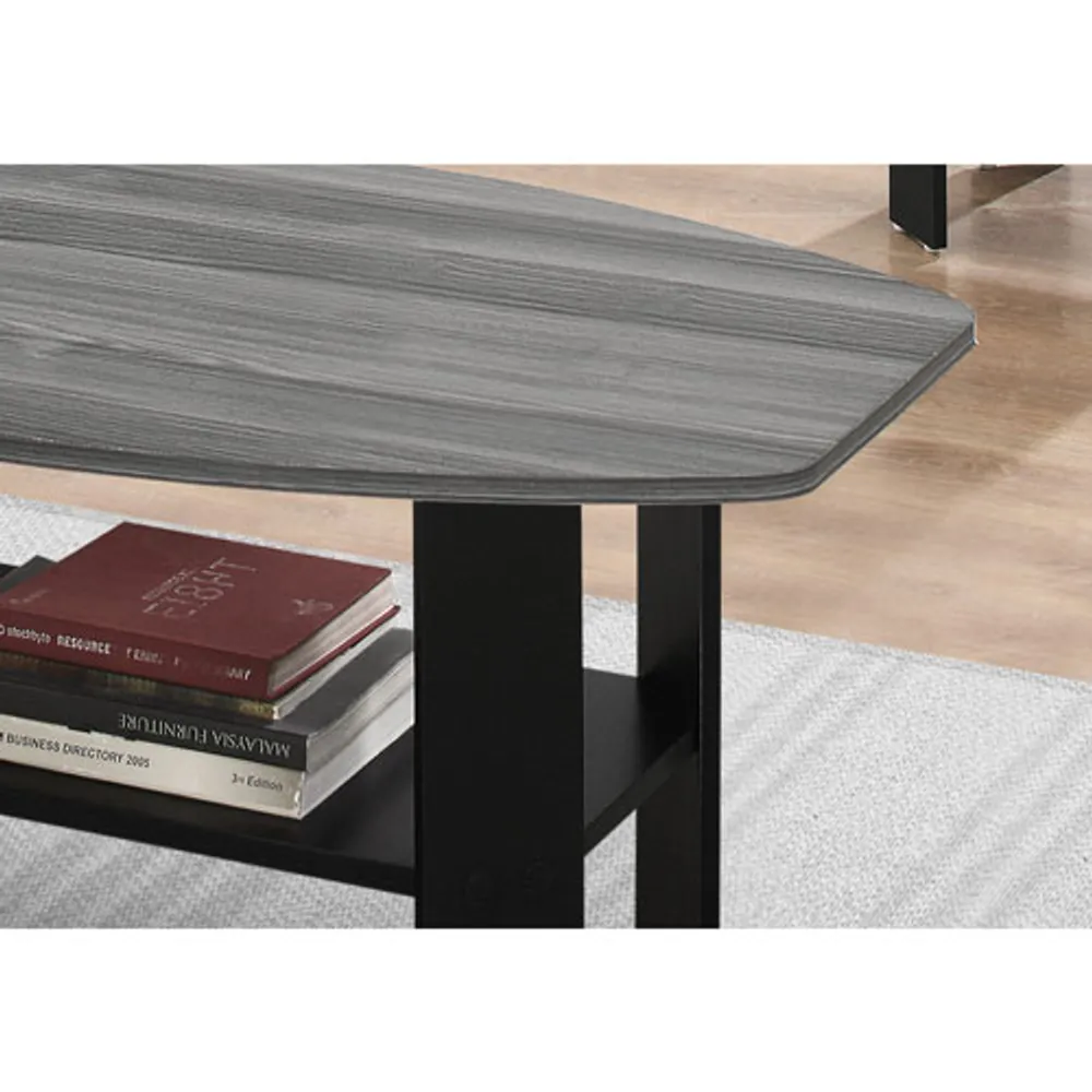 Monarch Rounded Contemporary 3-Piece Coffee Table & End Tables Set with Shelves - Oak Grey/Black