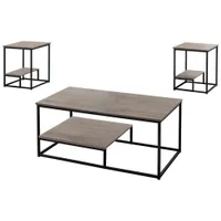 Monarch Contemporary 3-Piece Coffee Table & End Tables Set with Half Shelves - Taupe/Black