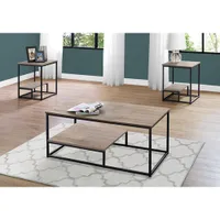 Monarch Contemporary 3-Piece Coffee Table & End Tables Set with Half Shelves - Taupe/Black